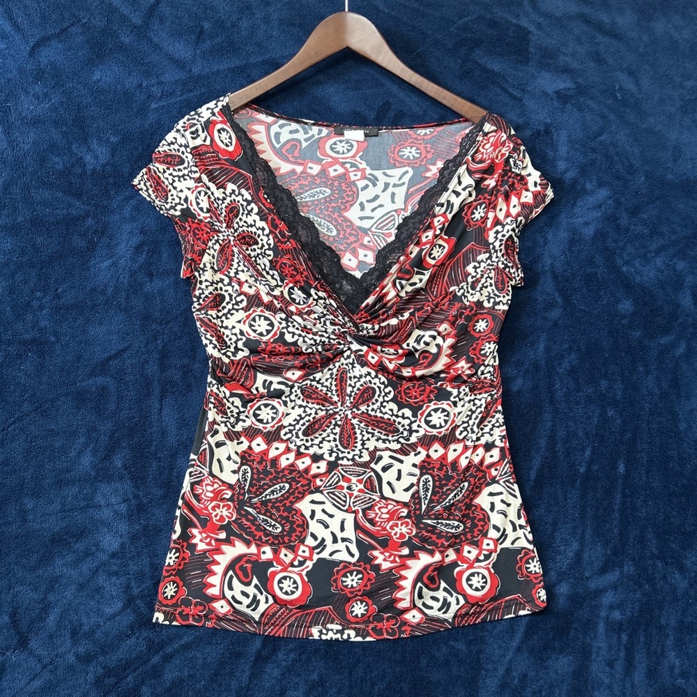 Vintage Jonden Womens Lace Babydoll Top Size M Y2K Red Geo Layer Cami Goth Punk